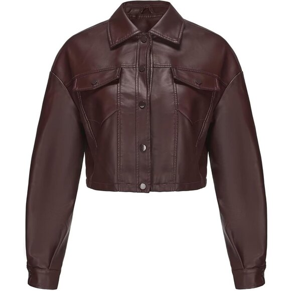 Women Camel Cropped Moto Biker Short Comfortable Pu Faux Leather Fashion Jacket - Picture 1 of 6